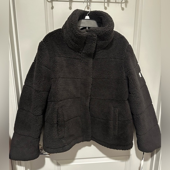Calvin Klein Womens Black Faux Button Down Sherpa Warm Winter Coat Jacket - Picture 1 of 2